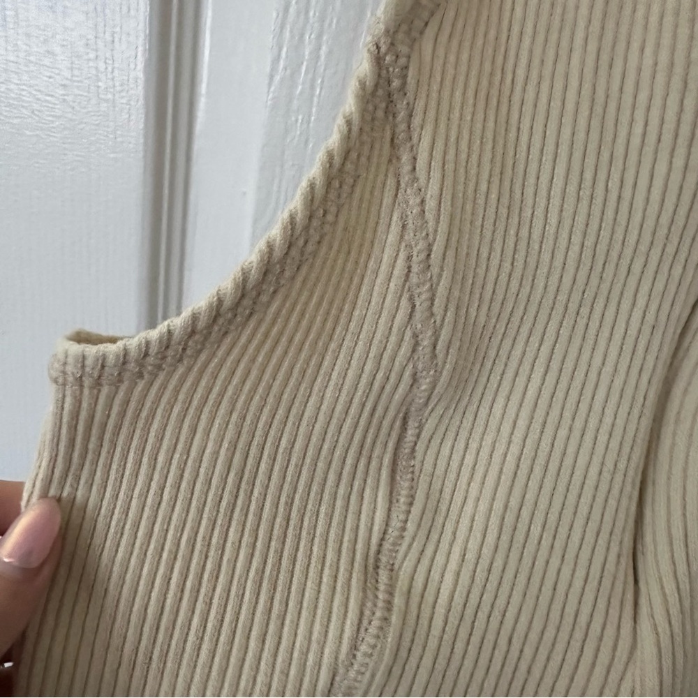 Beige Ribbed Zip Up Top - Picture 4 of 7
